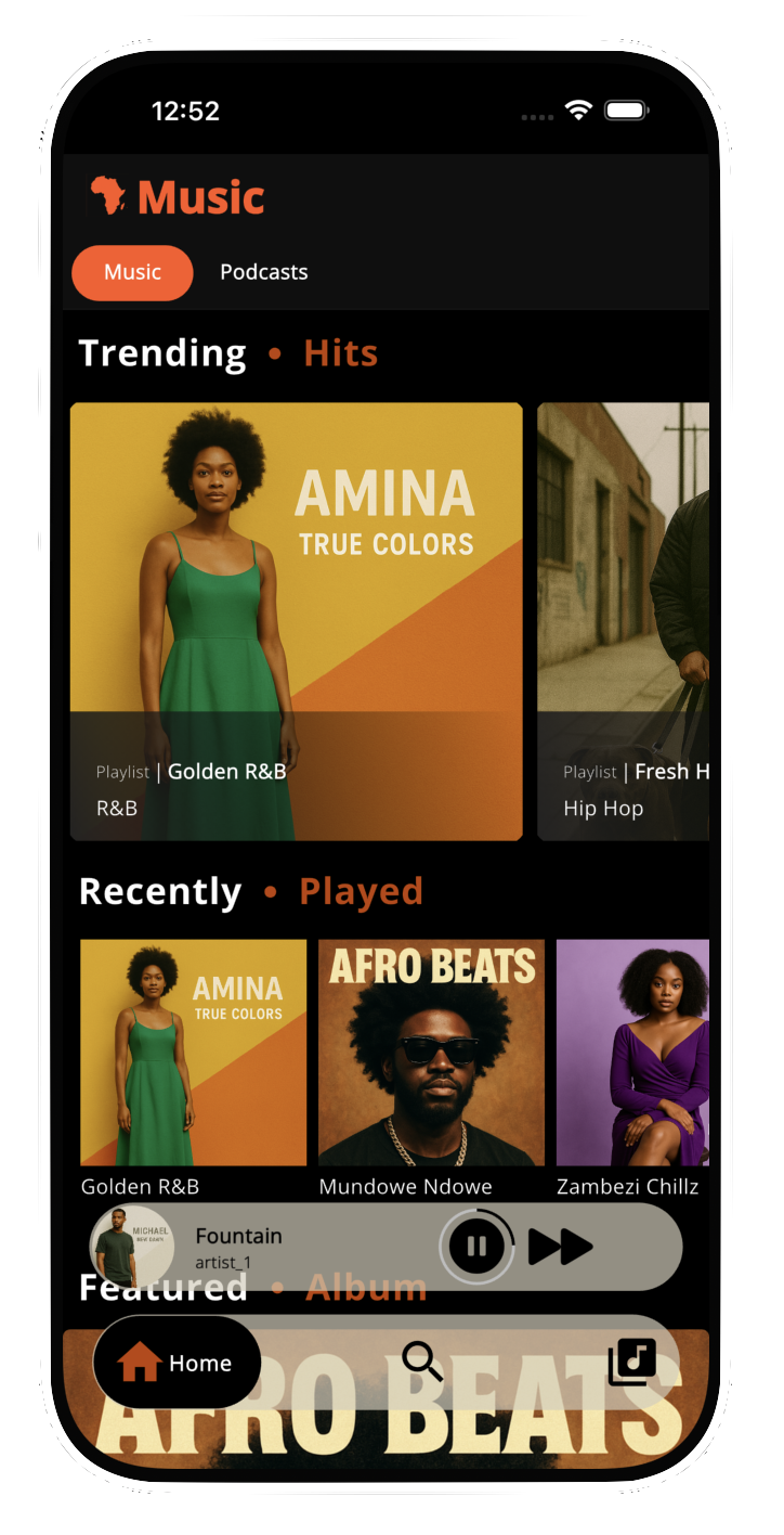 Ubuntu Music home screen (dark mode)