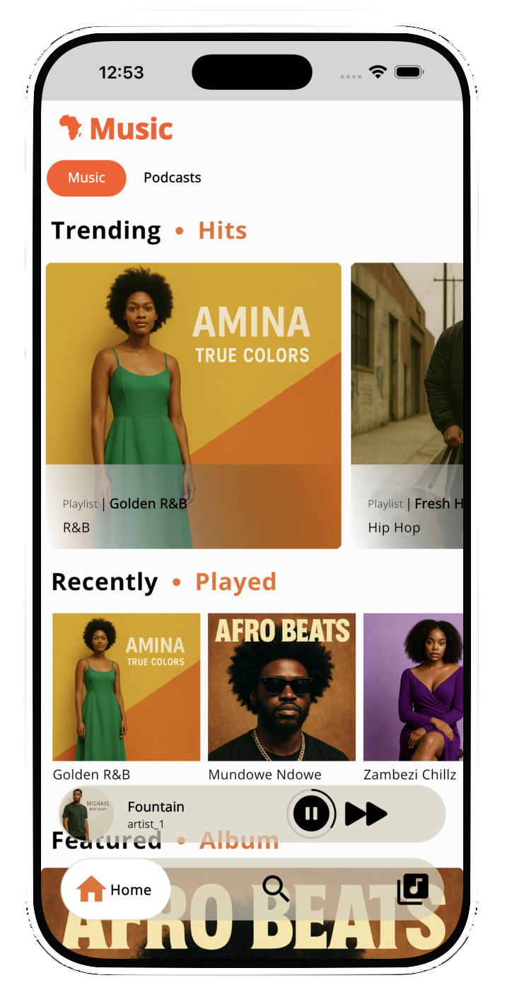 Ubuntu Music home screen (light mode)