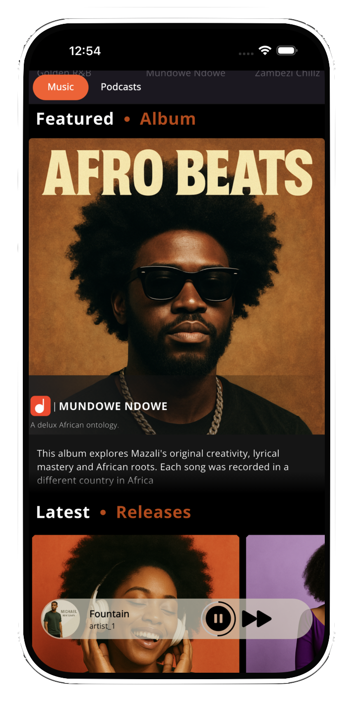 Featured album screen (dark mode)