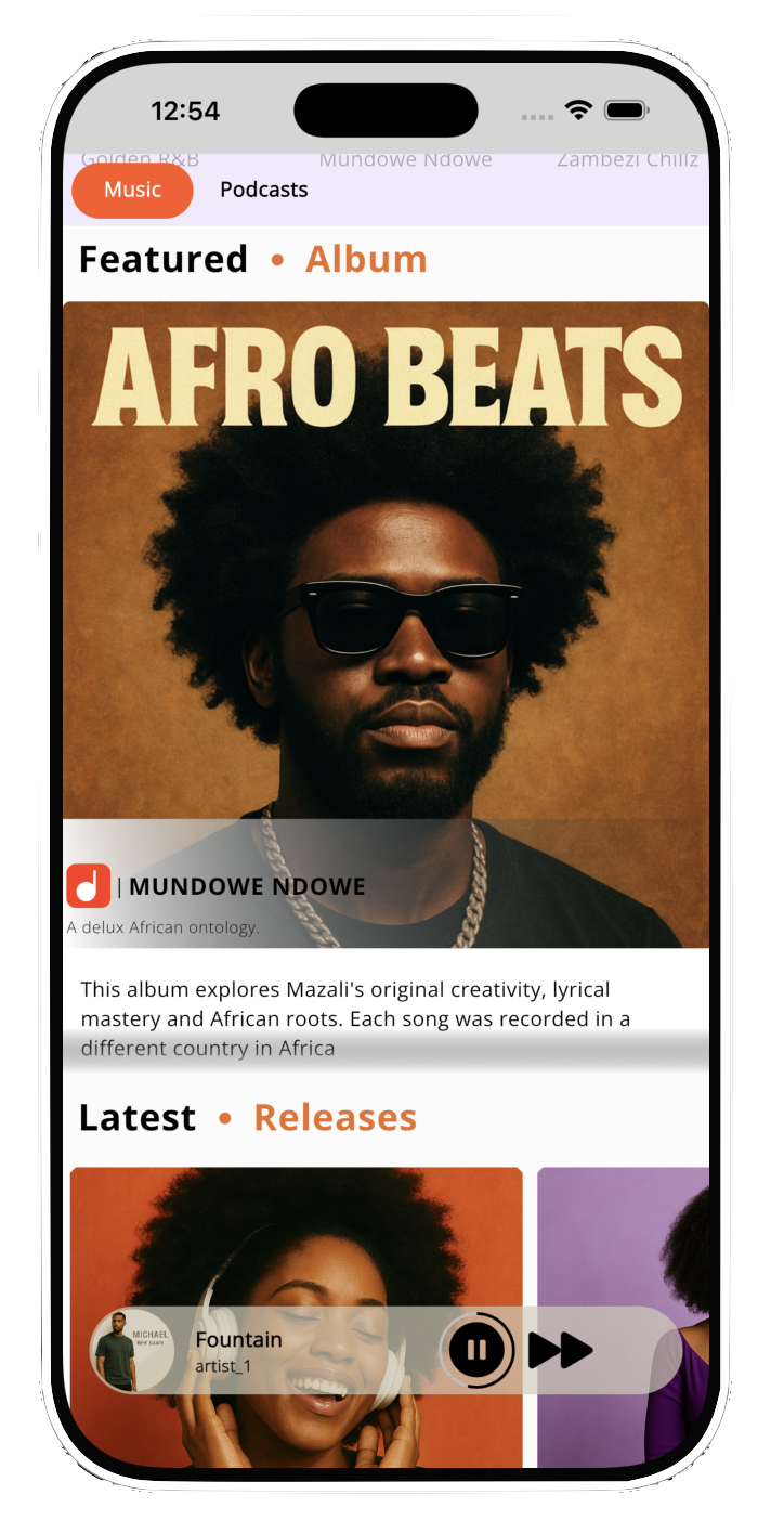 Now Playing screen (warm theme)